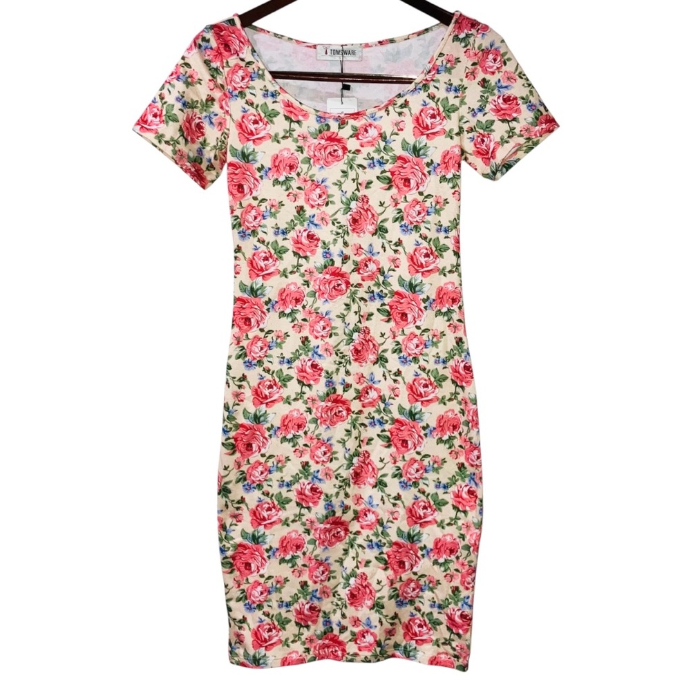 *3 for $30!* Tomsware Pink Yellow Floral T-Shirt Bodycon Dress Size S NWT